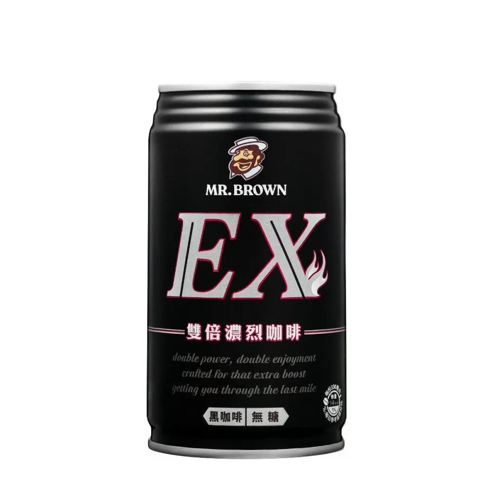 【金車/伯朗】EX雙倍黑咖啡330mlx24罐/箱(無糖 TQF微笑標章)