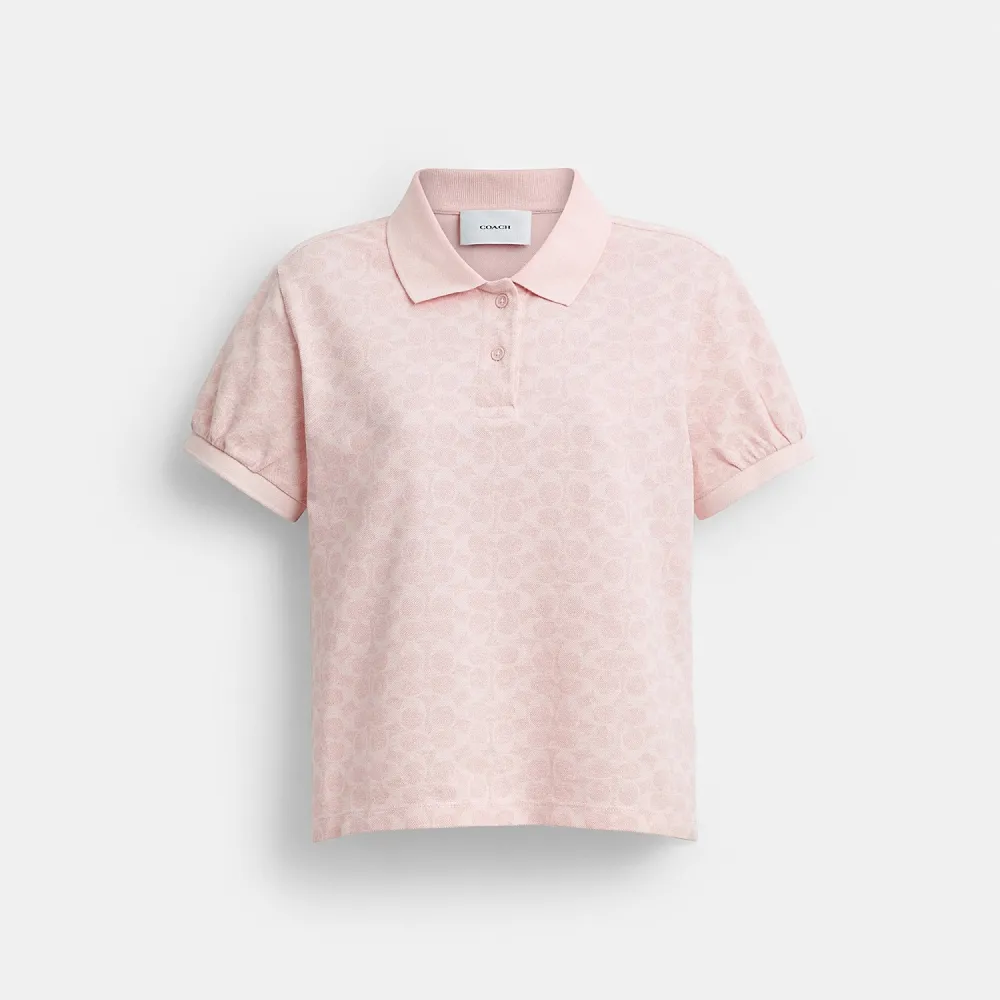 【COACH】蔻馳官方直營 經典SIGNATURE POLO衫-粉色經典標誌(CEM13)