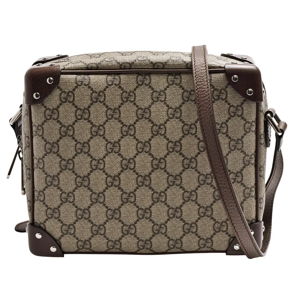 【GUCCI 古馳】經典vintage travel luggage帆布方形斜背包(烏木色626363-92TDN-8358)