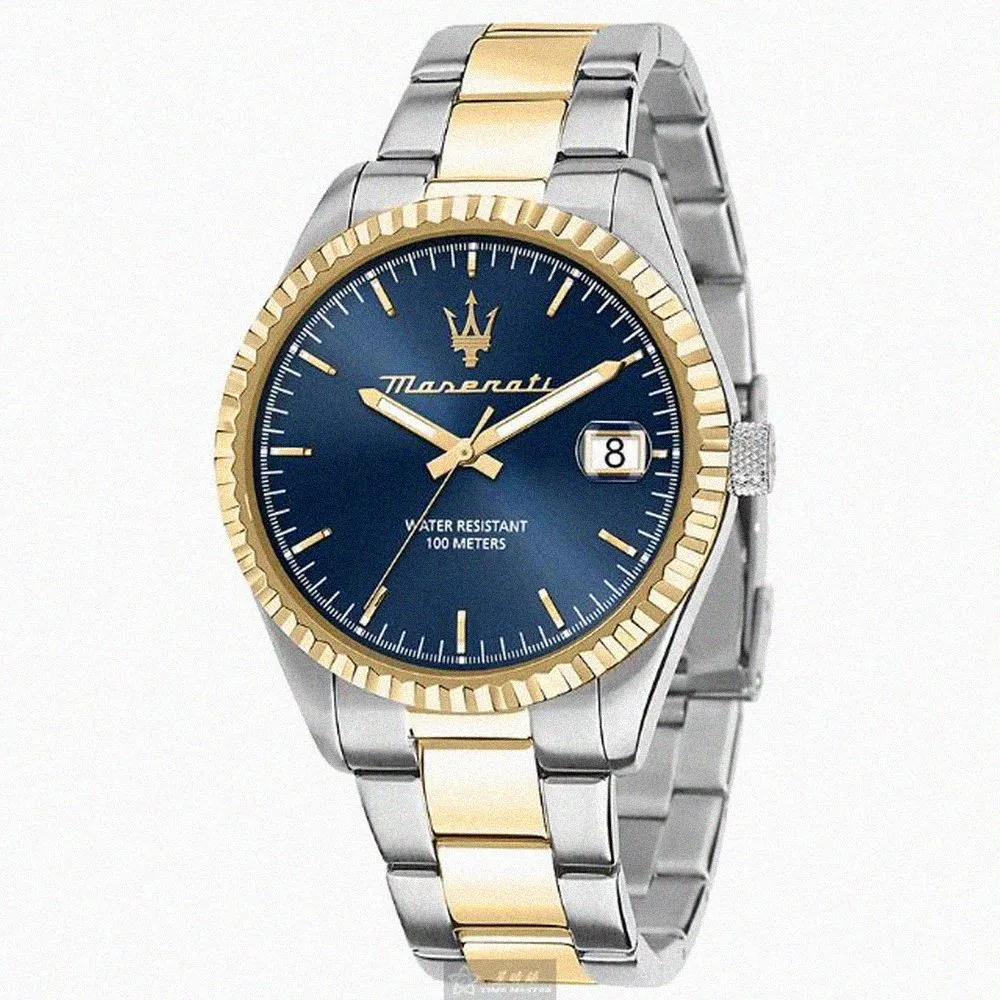 【MASERATI 瑪莎拉蒂】雙11MASERATI手錶型號R8853100027(寶藍色錶面金銀相間錶殼金銀相間精鋼錶帶款)