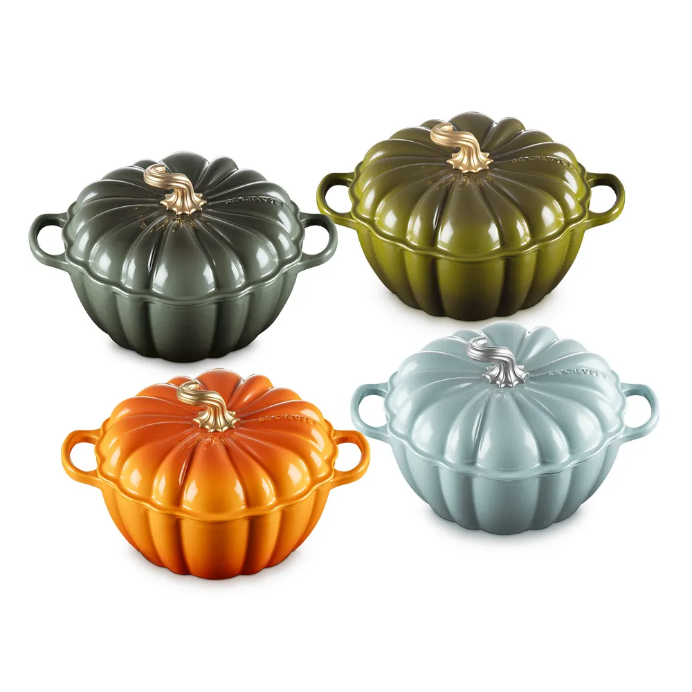 【Le Creuset】琺瑯鑄鐵鍋萬聖節南瓜鍋24cm(橄欖綠/百里香綠/珊瑚橘/海洋之花 4色選1)