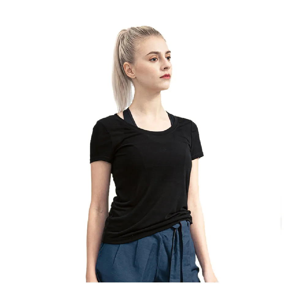 【海夫健康生活館】COOCHAD Cupro 爽涼纖維 圓領 T-Shirt 修身版型 女款黑(Cupro158-006)