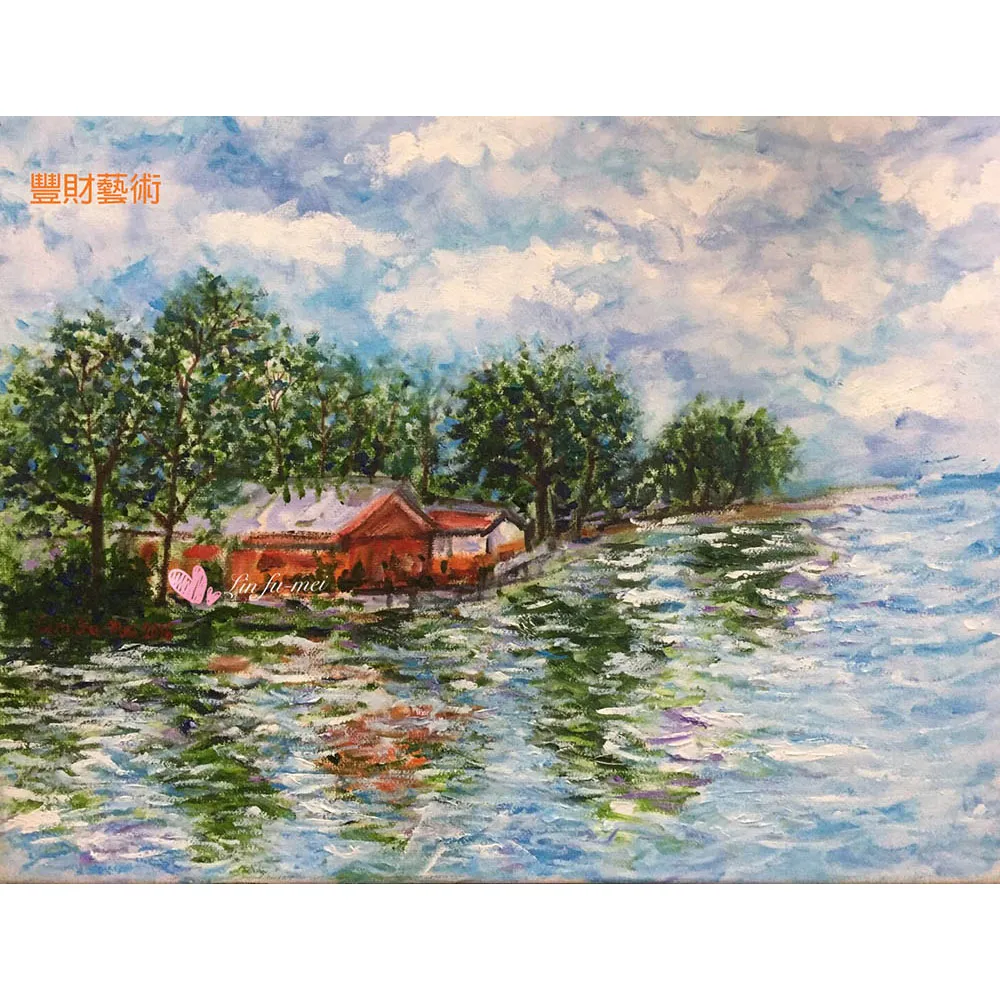 【豐財藝術】Beauty淡水美景能量真跡油畫(印象派油畫藝術收藏首選)