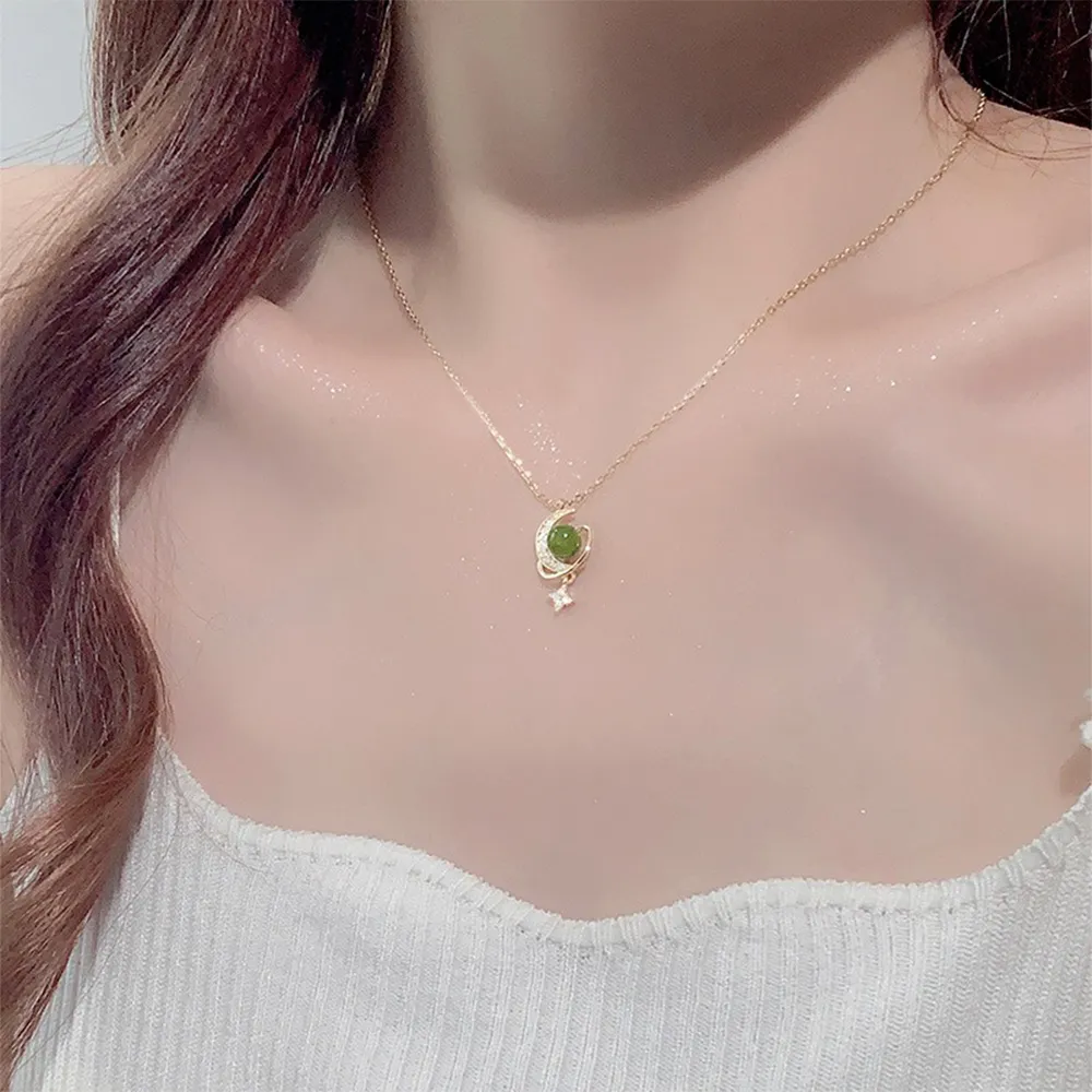 【KT DADA】和田玉項鍊 氣質項鍊 百搭飾品 項鍊 鎖骨鍊 星球項鍊 純銀項鍊 吊墜 吊飾 閨蜜