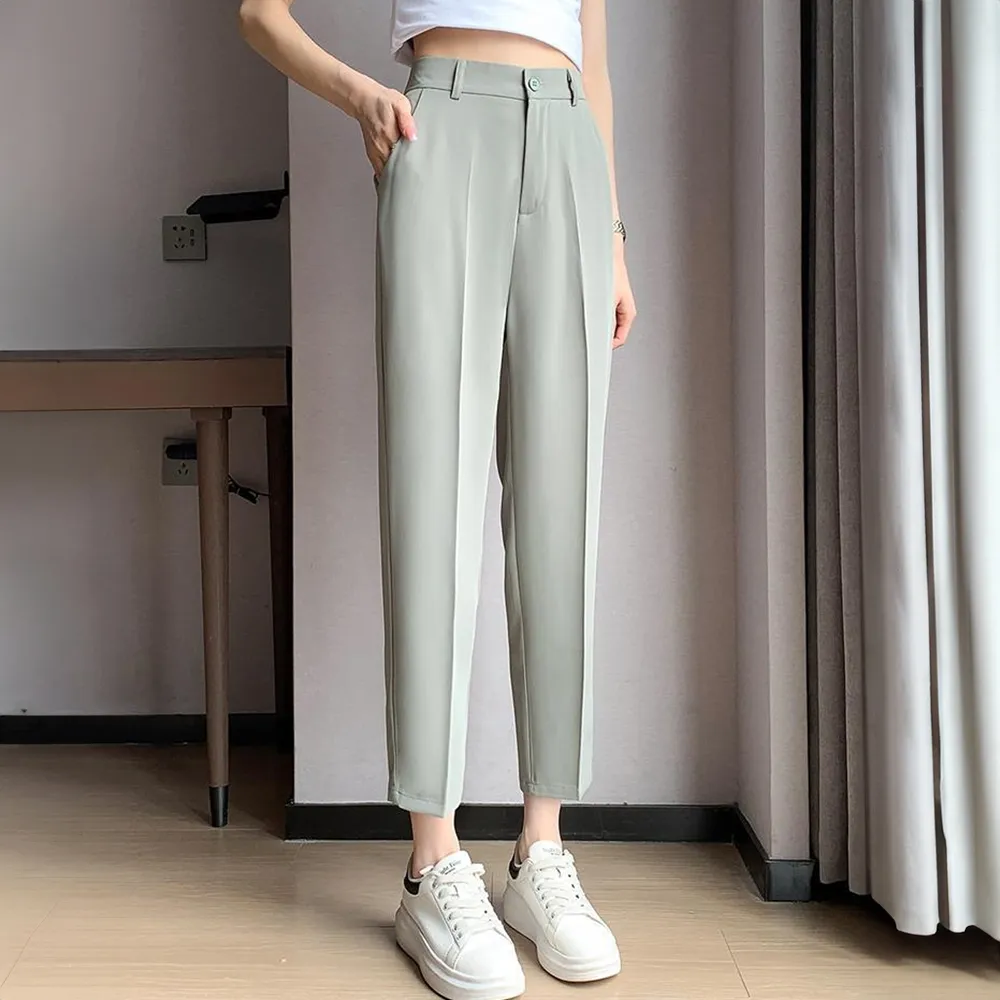 【LANNI 藍尼】★薄款冰絲哈倫西裝褲(女褲/長褲/直筒褲)