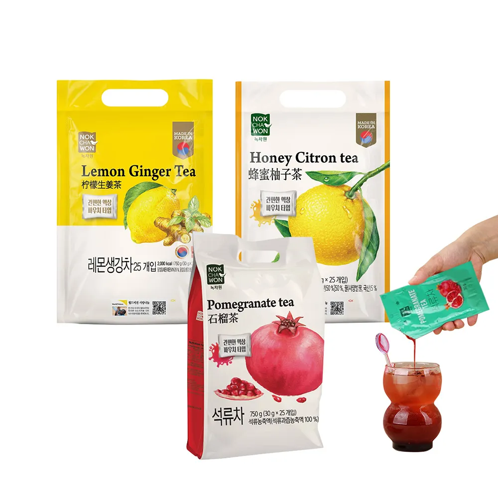 即期品【韓味不二】韓國綠茶園果醬茶輕巧隨手包袋裝750g/袋(石榴茶/檸檬生薑茶/蜂蜜風味柚子茶)
