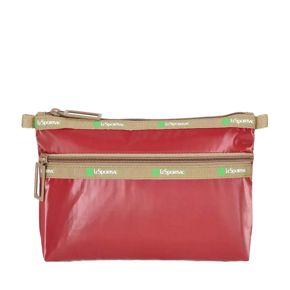【Lesportsac】50周年雙層拉鍊收納化妝包 送禮 禮物 推薦 女包(亮酒紅色)