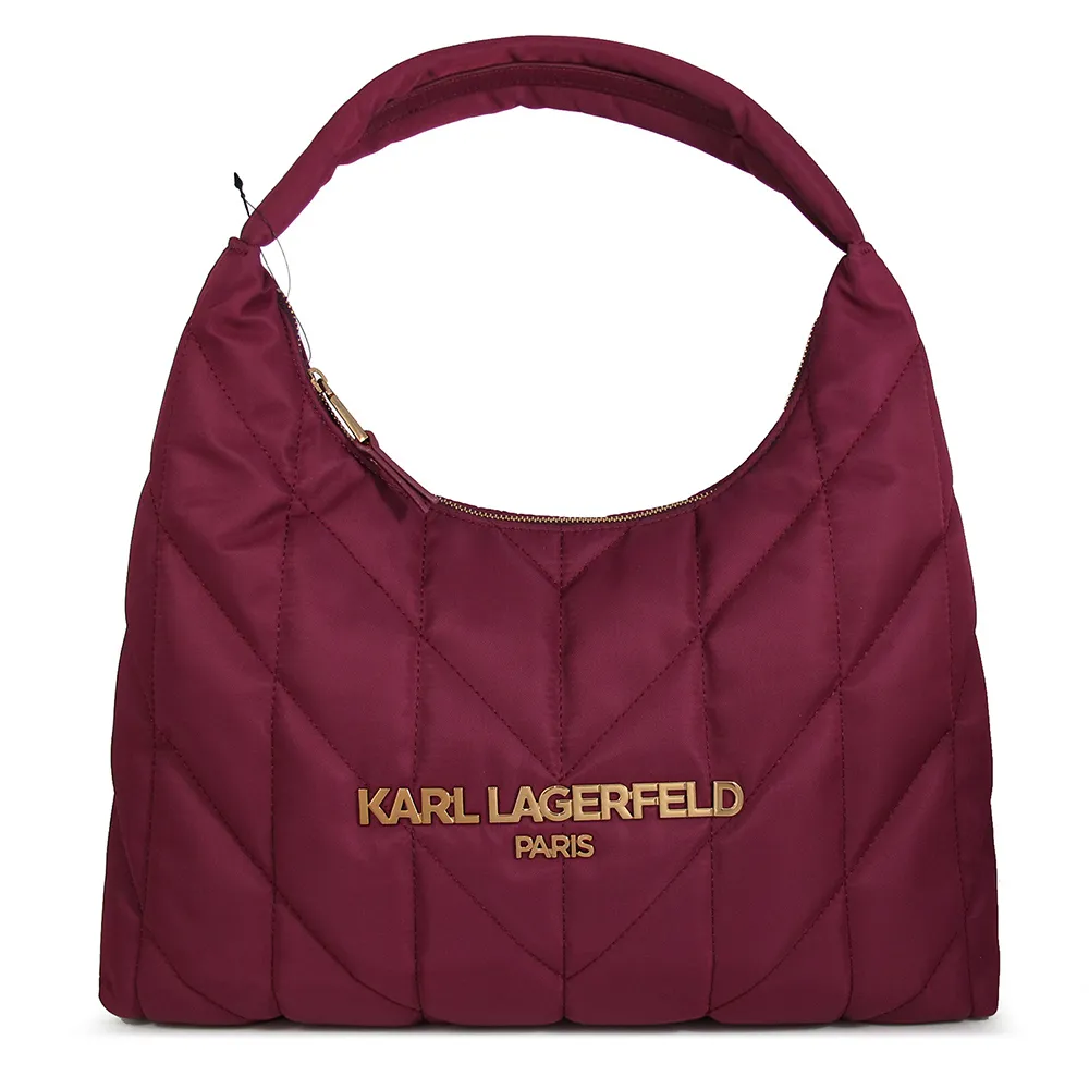 【KARL LAGERFELD 卡爾】尼龍肩背包(酒紅色)