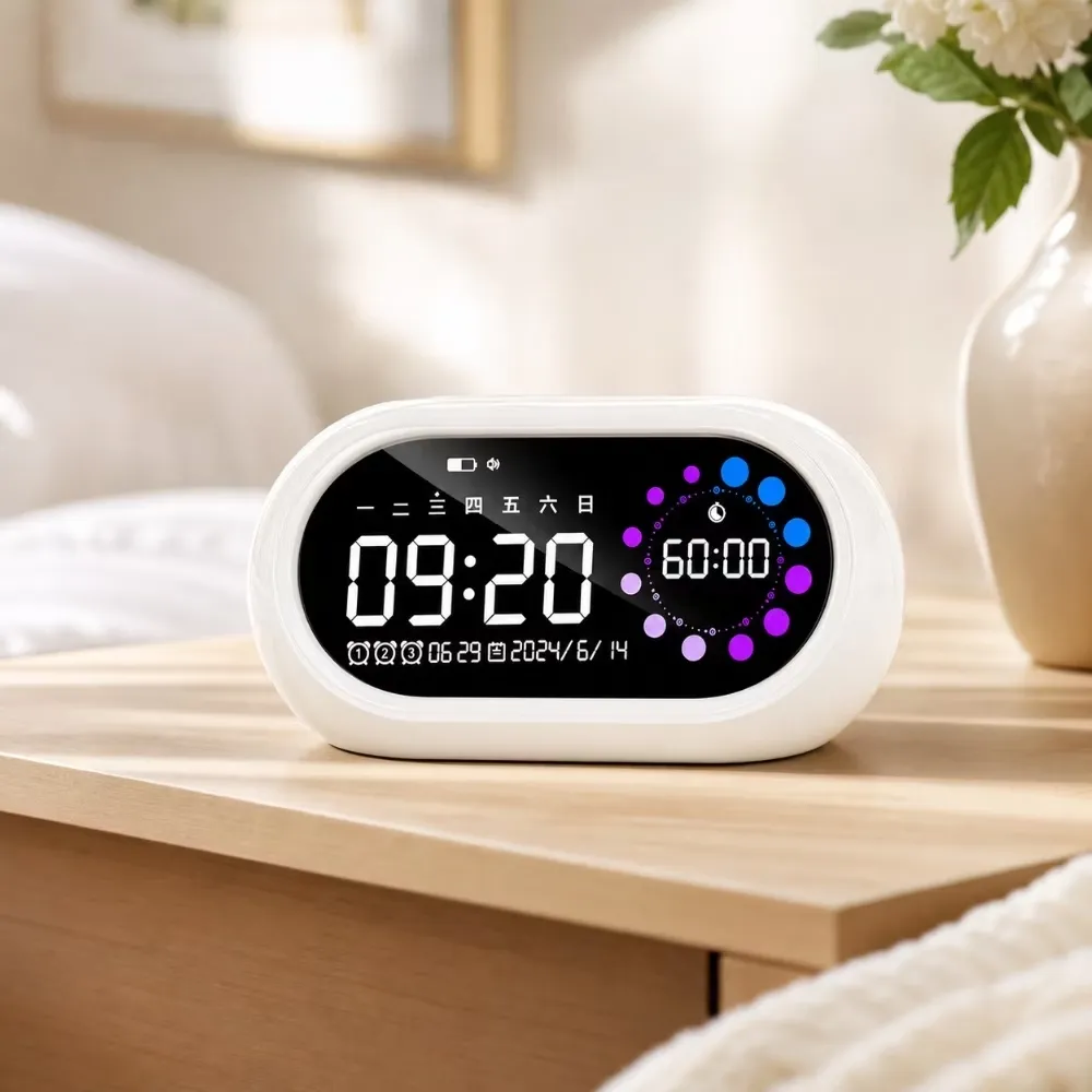 桌面電子兒童鬧鐘計時器(高清大數字 四檔調節 可擺可掛 溫濕度 鬧鐘 計時)