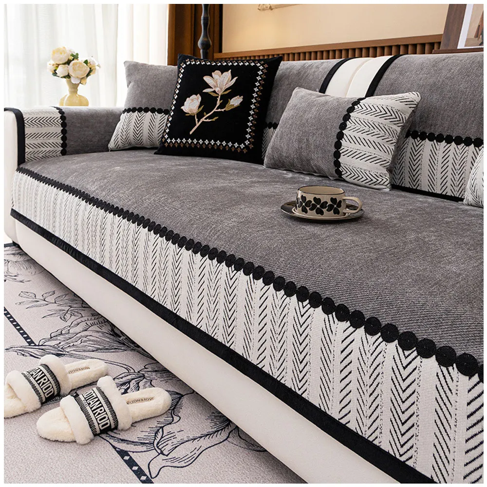【Kyhome】中古風三人座沙發墊 雪尼爾防滑沙發套 四季通用 沙發坐墊 沙發布 沙發罩(70*180cm)
