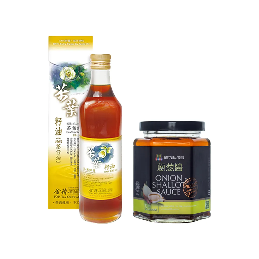 【金椿茶油工坊 毓秀私房醬】茶葉綠俽、蔥暥醬組合(兩款各1罐)