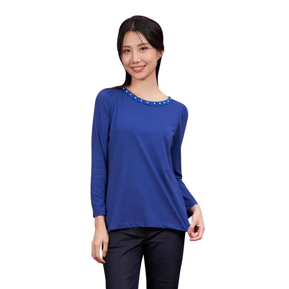 【RED HOUSE 蕾赫斯】領口珍珠點綴素色T-shirt(共5色)