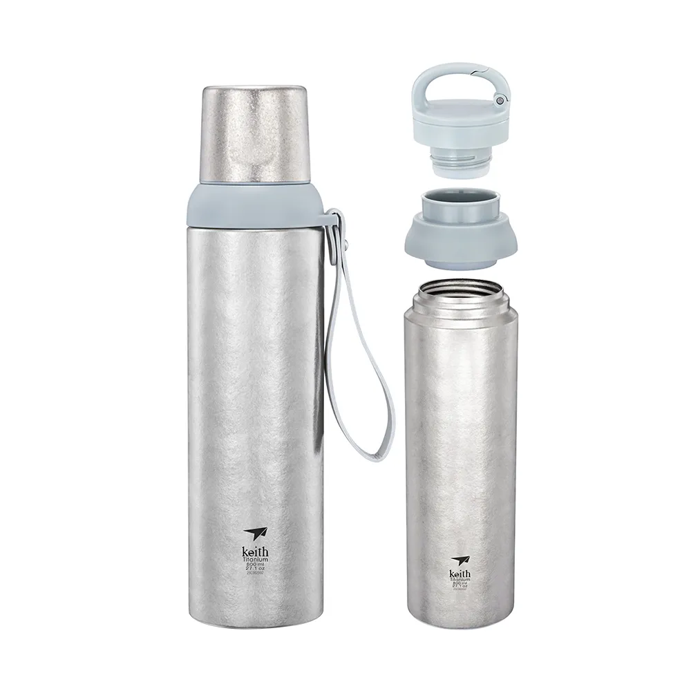 【Keith】鎧斯鈦真空保溫瓶 贈掛扣杯蓋 800ml / Ti3106(復古保溫瓶 真空鈦保溫杯 鈦保冰瓶 鈦保溫壺)