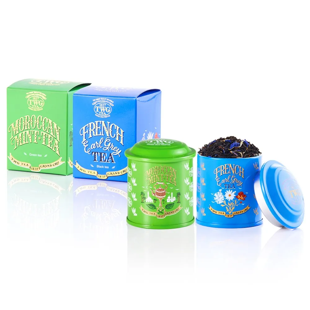 【TWG Tea】迷你茶罐雙入組 摩洛哥薄荷綠茶之茶 20g/罐+ 法式伯爵茶20g/罐
