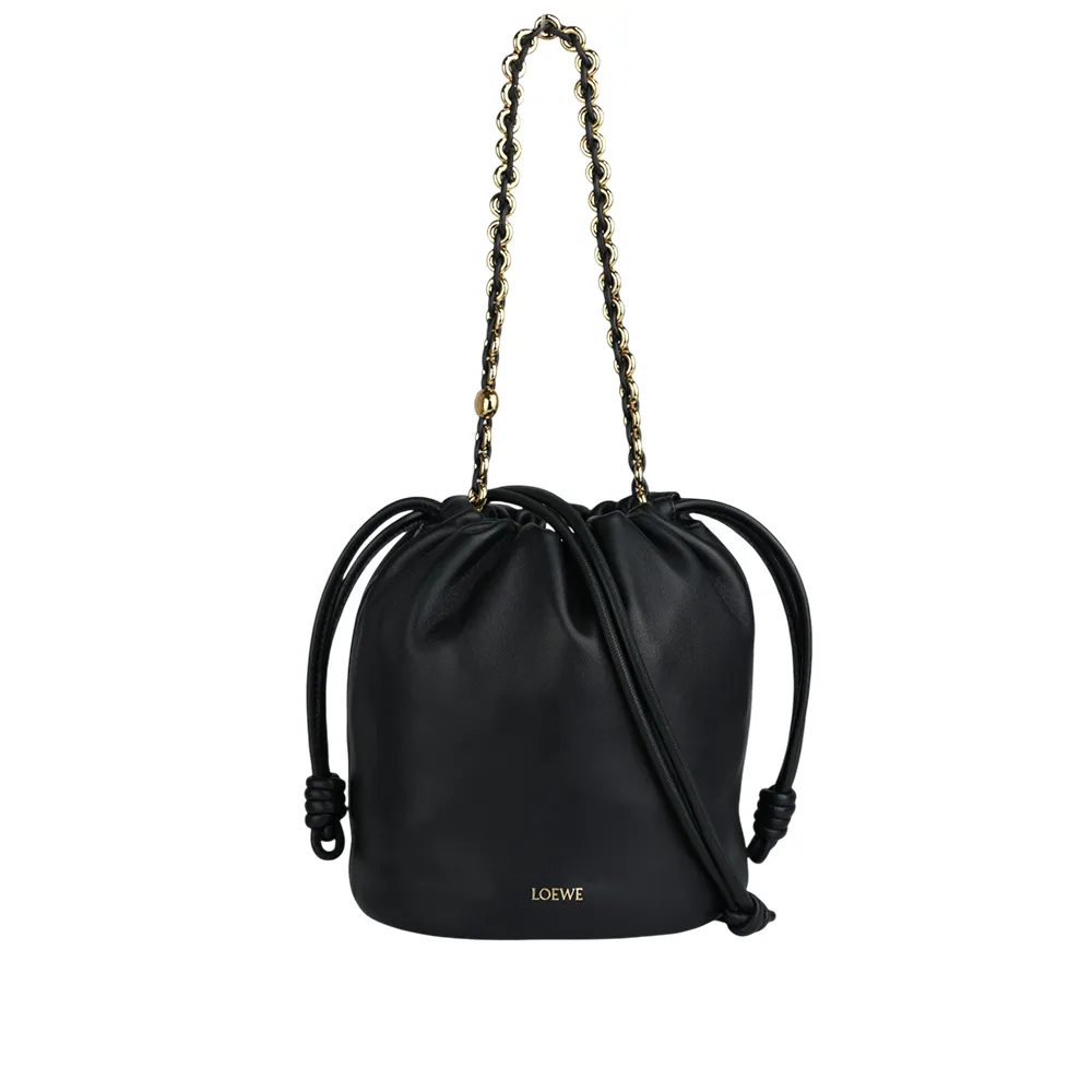 【LOEWE 羅威】Flamenco 納帕小羊皮鏈帶抽繩水桶造型二用包(黑色)