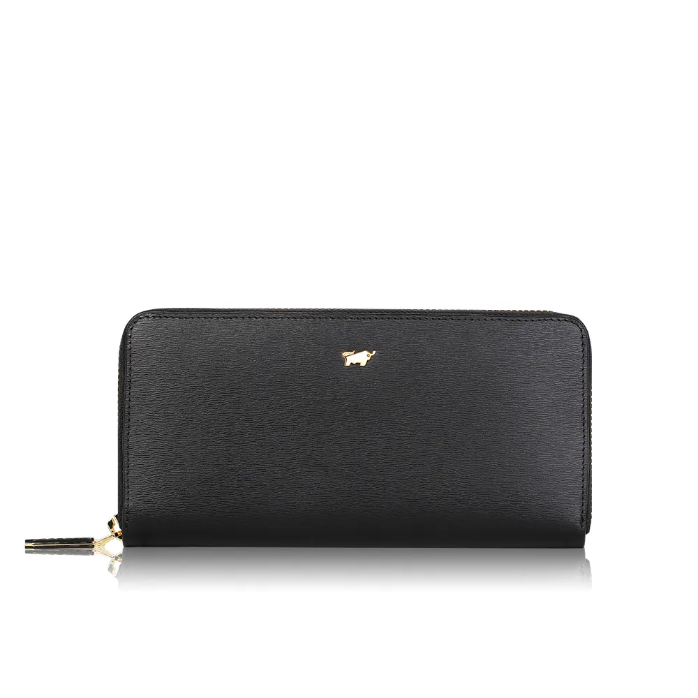 【BRAUN BUFFEL 德國小金牛】城市 10卡拉鍊長夾-黑色(BF696-602-BK) 錢包送禮推薦