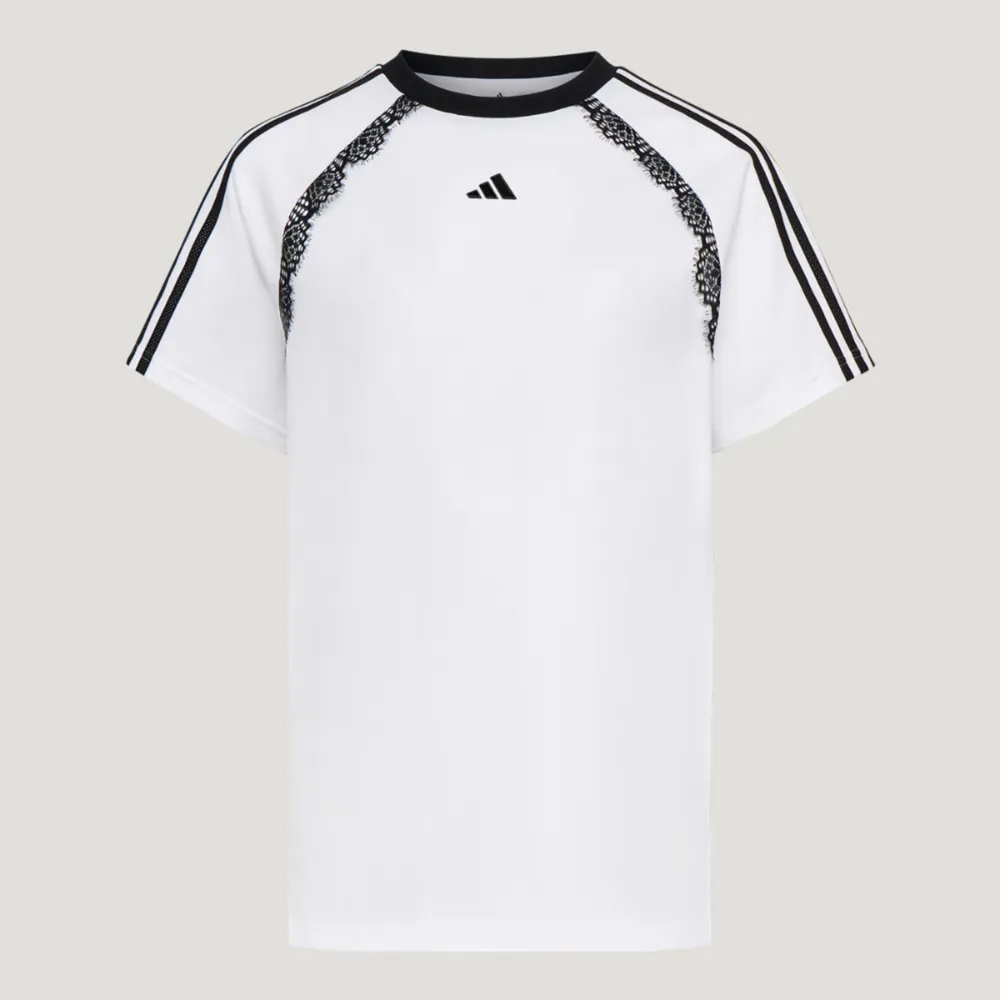 【adidas 愛迪達】Dce Bf Ss Tee 女 T恤 運動上衣 休閒短袖 純棉 蕾絲 白(LD8217)