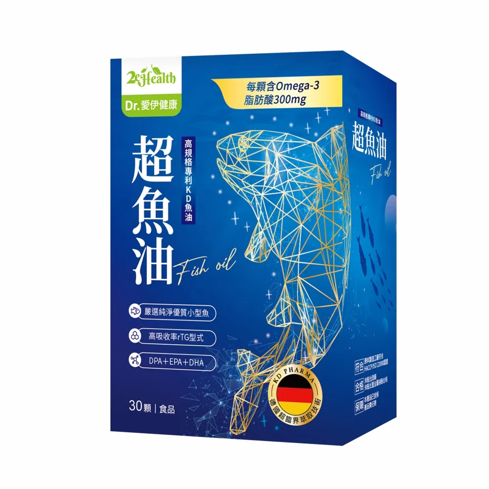 【2eHealth 愛伊】專利KD魚油軟膠囊 4入/組(含Omega-3 脂肪酸、DPA、EPA、DHA)