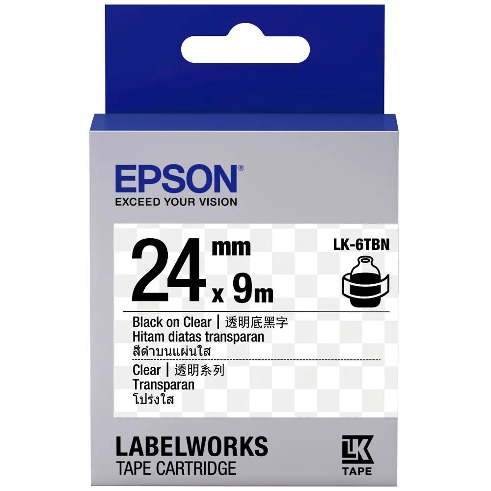【EPSON】官方直營 標籤帶 透明底黑字/24mm(LK-6TBN)