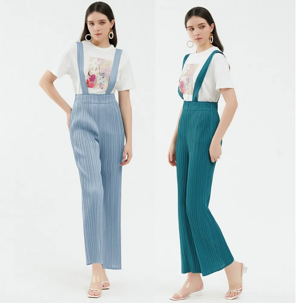 【巴黎精品】現貨+預購 三宅風皺褶衣服摺褲寬鬆闊腿褲寬褲摺衣彈力長褲顯瘦折衣大碼(寬鬆吊帶褲2色a1jb42)