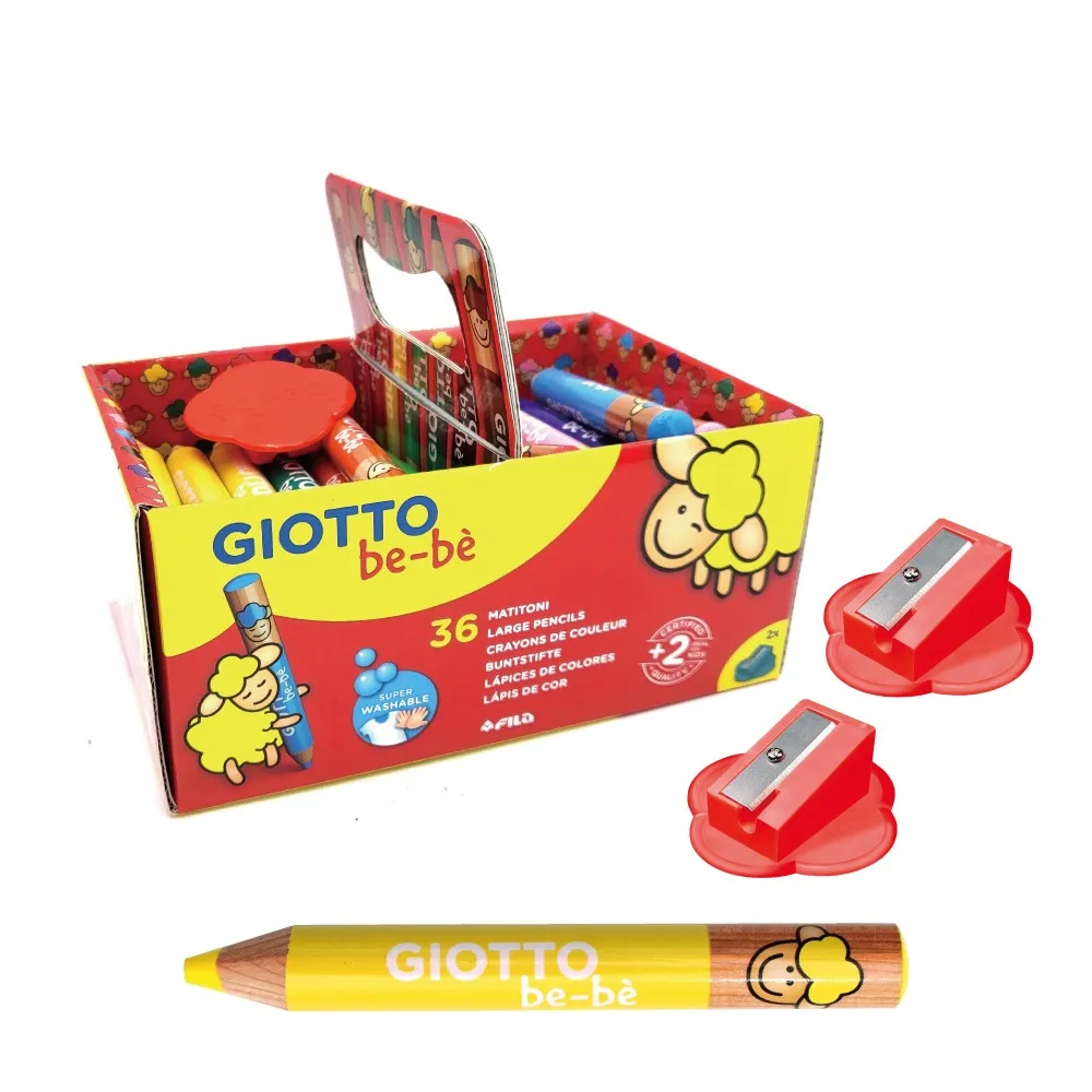 【GIOTTO】可洗式寶寶木質蠟筆手提組-36入 B款(可削式蠟筆 兒童蠟筆 幼兒蠟筆 好抓握 不易斷)