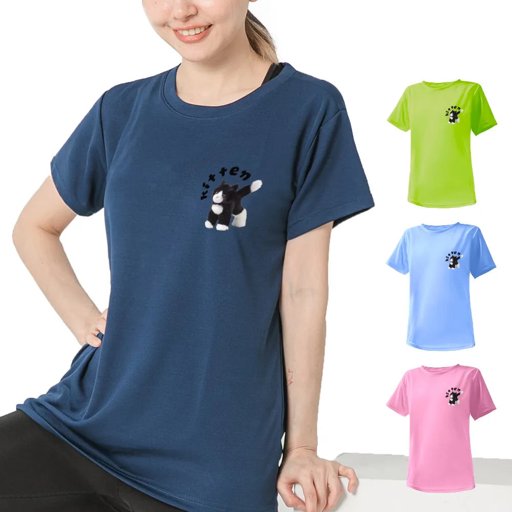 【台製良品】台灣製男女款 吸排短T-Shirtt貓咪_C001(多色任選)