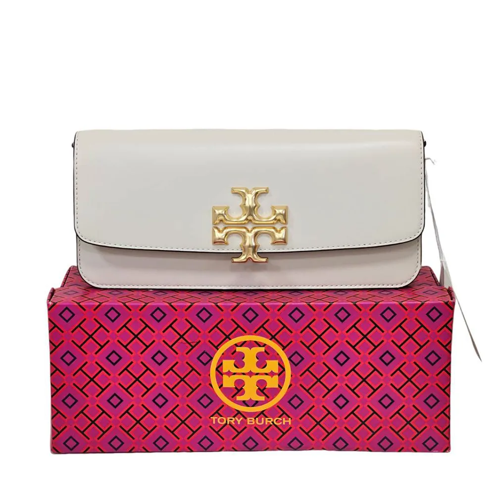 【TORY BURCH】TB Eleanor 雙T LOGO小牛皮手拿斜背包(新奶油色/贈原廠防塵袋紙袋/七夕情人節)