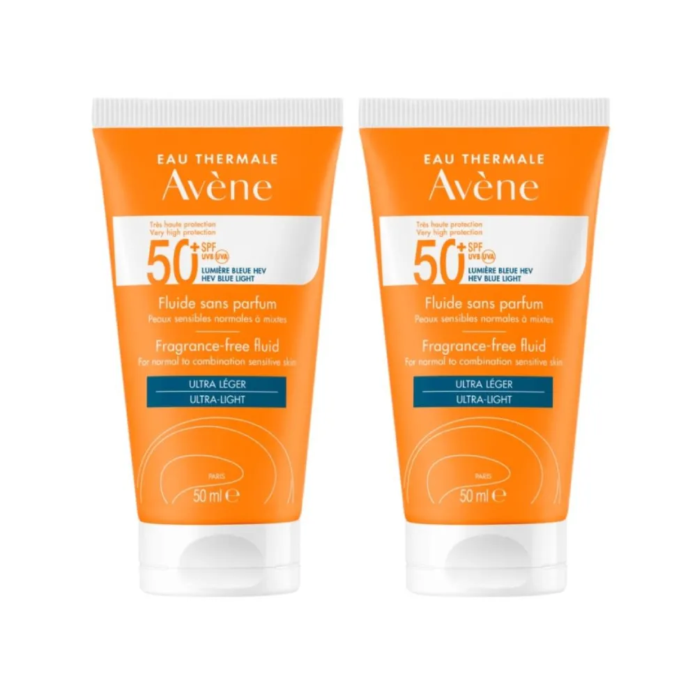 【Avene 雅漾】超能輕感防曬液（無香）SPF50＋50ml 二入組