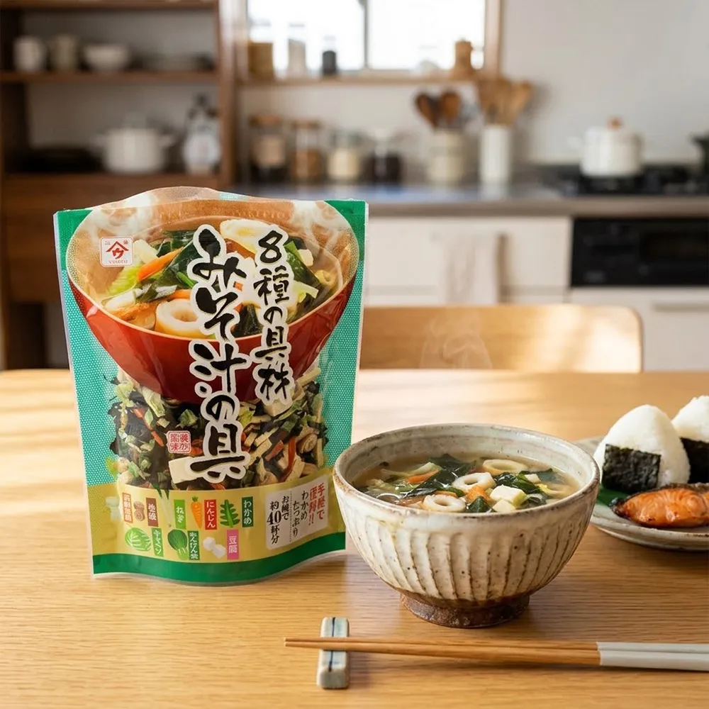 6包入山陰食品味噌湯專用配料內涵8種配料青蔥海帶高麗菜青江菜豆腐胡蘿蔔紅蘿蔔麥麩捲茶泡飯配料