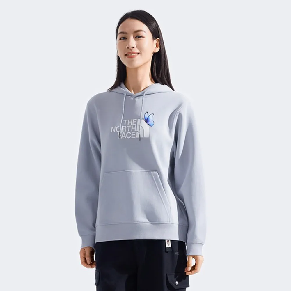 【The North Face】女 ESSENTIAL NATURE RECHARGE 吸濕透氣棉質混紡長袖連帽T恤(8F0E-BOB 灰釉藍)