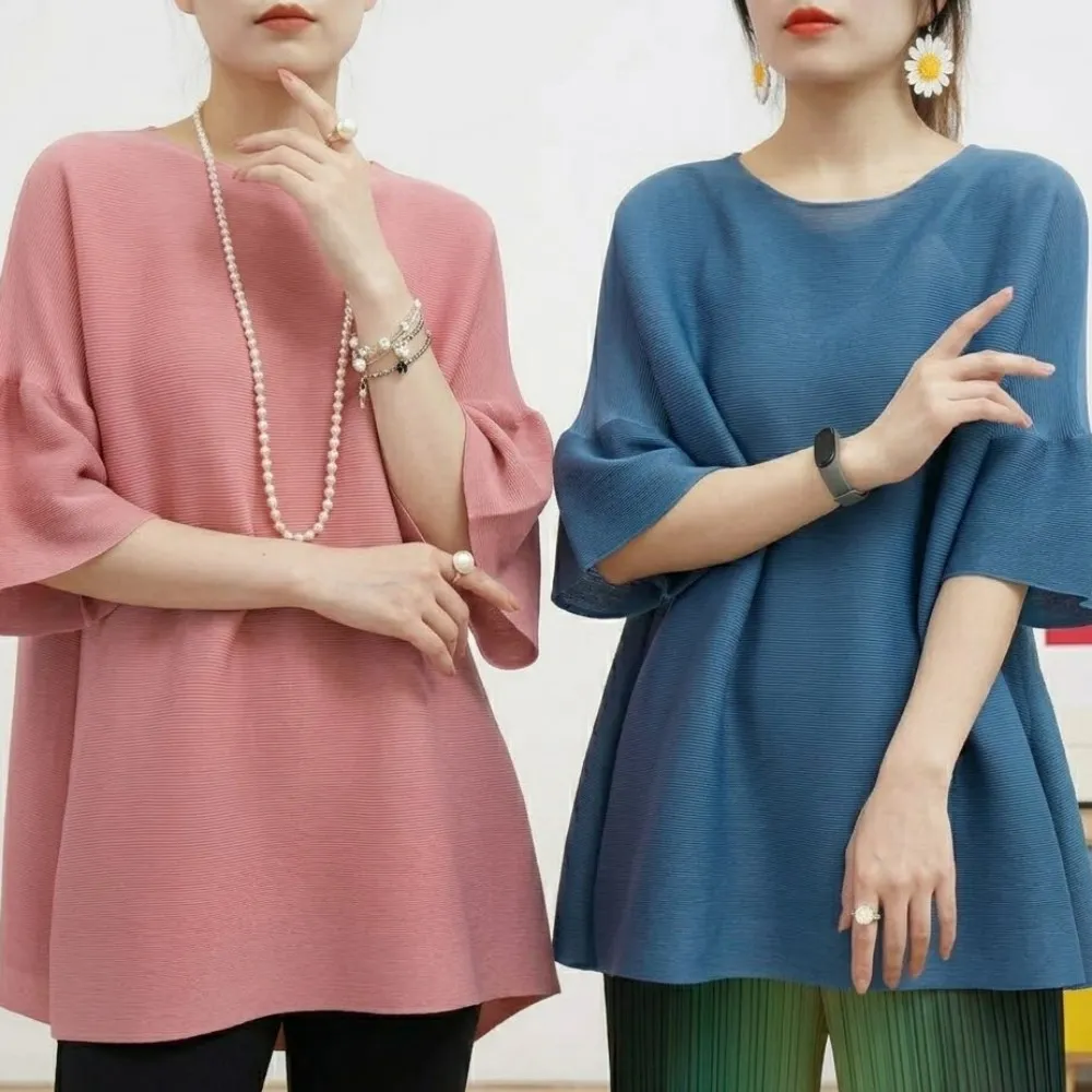 【巴黎精品】多款三宅風皺褶衣服褶皺上衣(燈籠袖氣質百搭圓領褶皺上衣摺衣折衣5色k2ba57 B)
