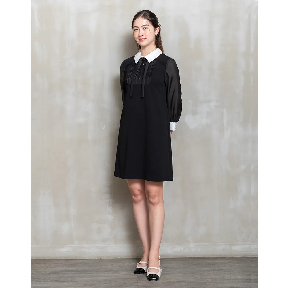 【perng yuh 芃諭名品】輕感共鳴 拼接 配色領 洋裝(2025 AW Collection|4C秋冬新品上市)