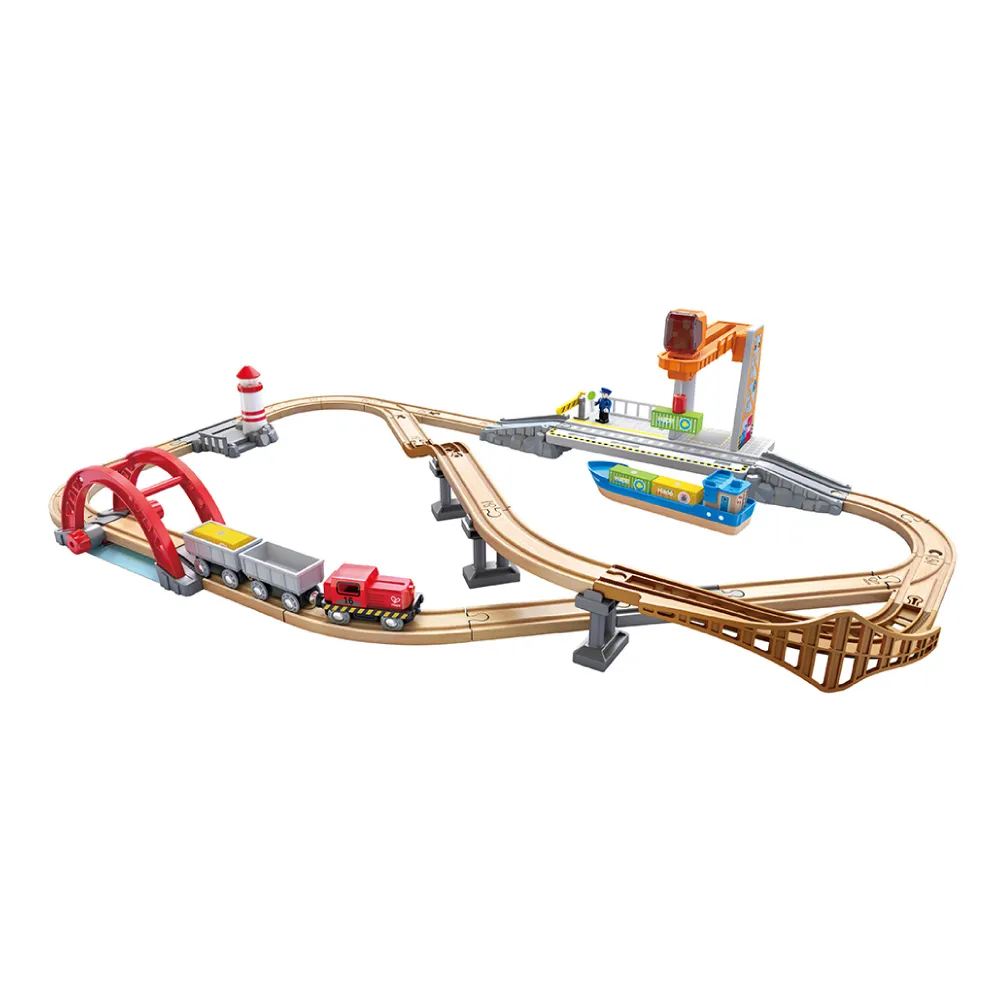 【德國Hape】火車軌道港口運輸組合(軌道遊戲/家家酒玩具/木製玩具/木頭玩具)