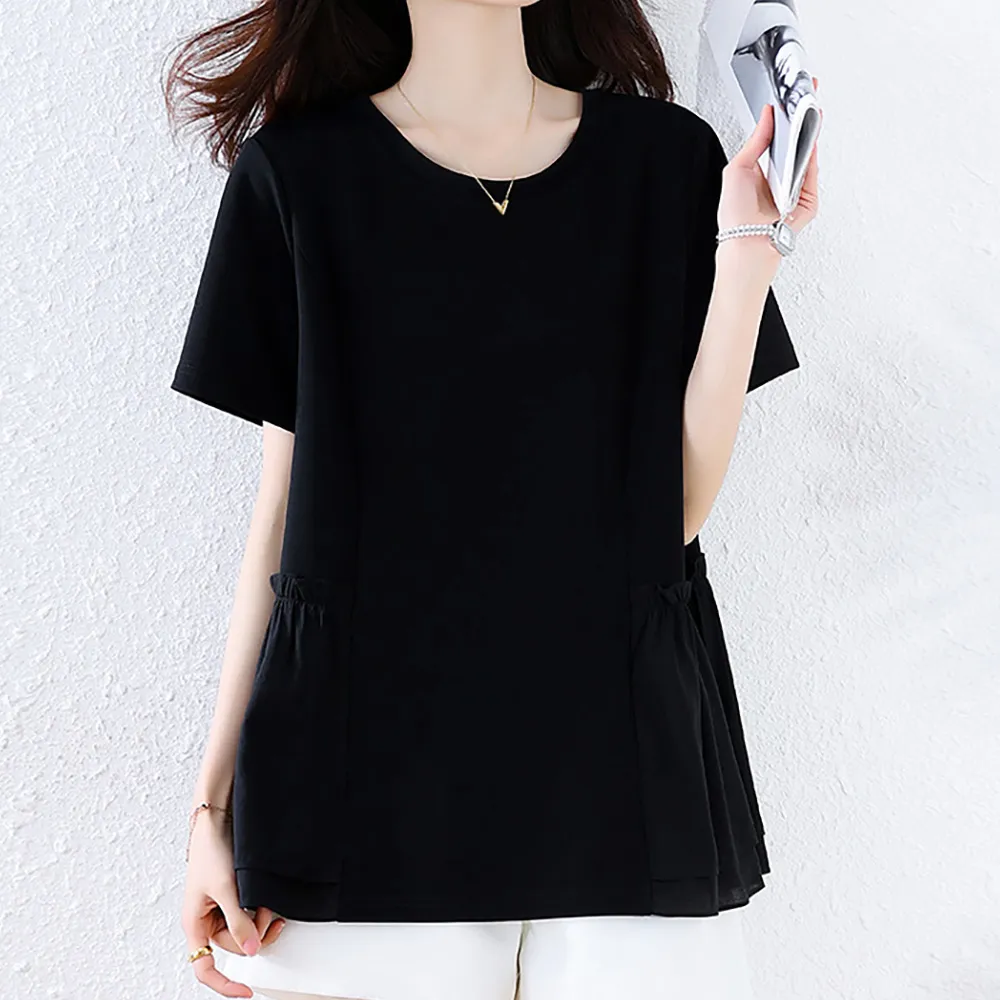 【麗質達人】6060黑色短袖上衣-LY(L-5XL)