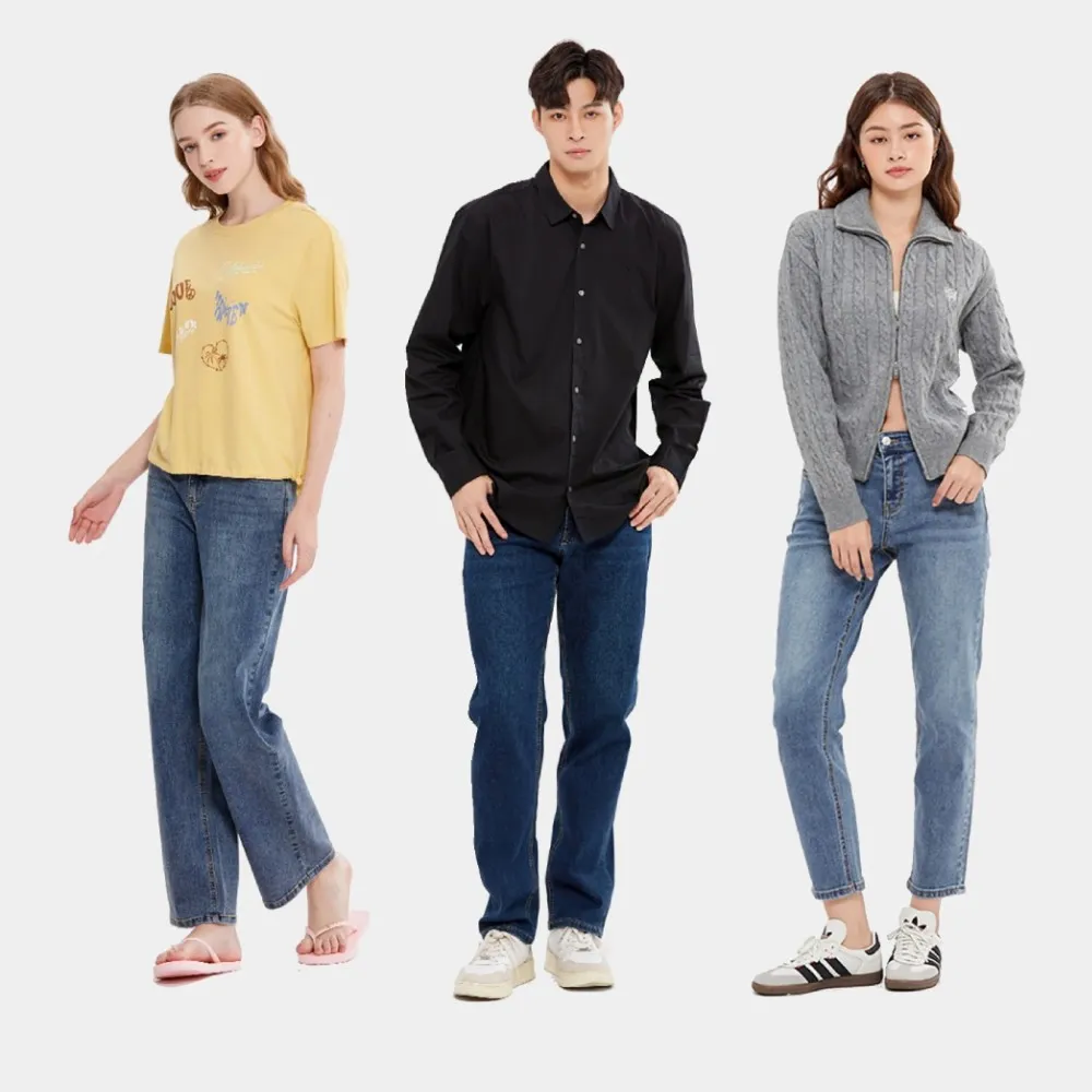 【Hang Ten】出清品-男女裝-鬆緊腰經典修身顯瘦口袋丹寧褲/直筒褲(多款選)