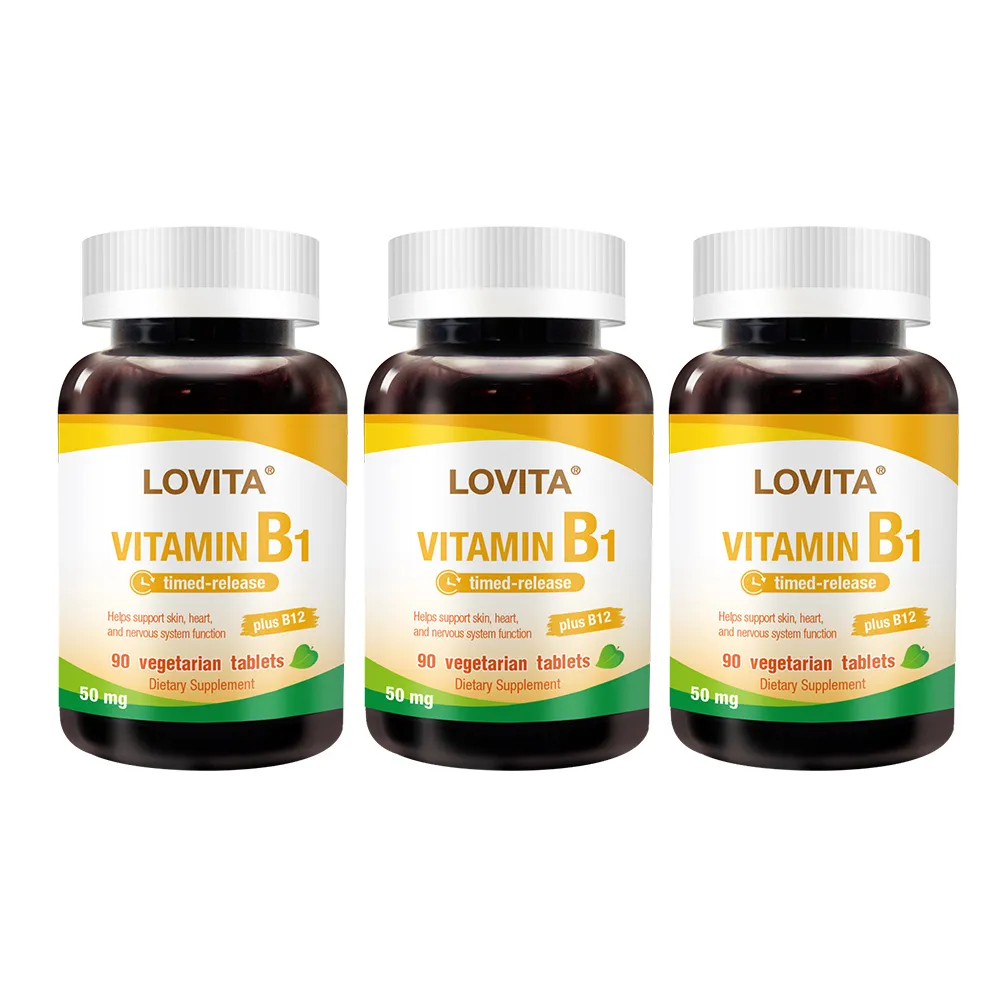 【LOVITA 愛維他】緩釋型維生素B1素食錠*3瓶(50mg 添加維生素B12)