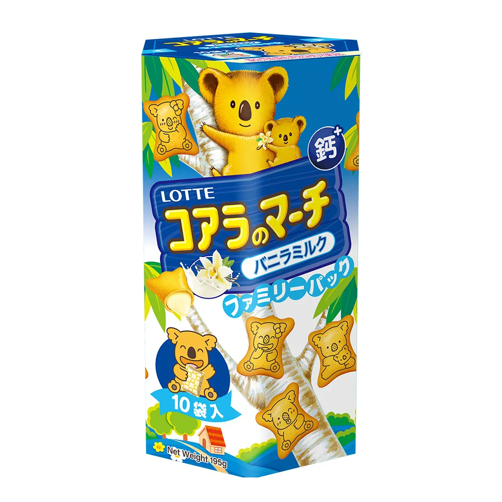 【Lotte 樂天】樂天小熊餅家庭號195g4入組 牛奶/草莓/巧克力/香濃煉乳