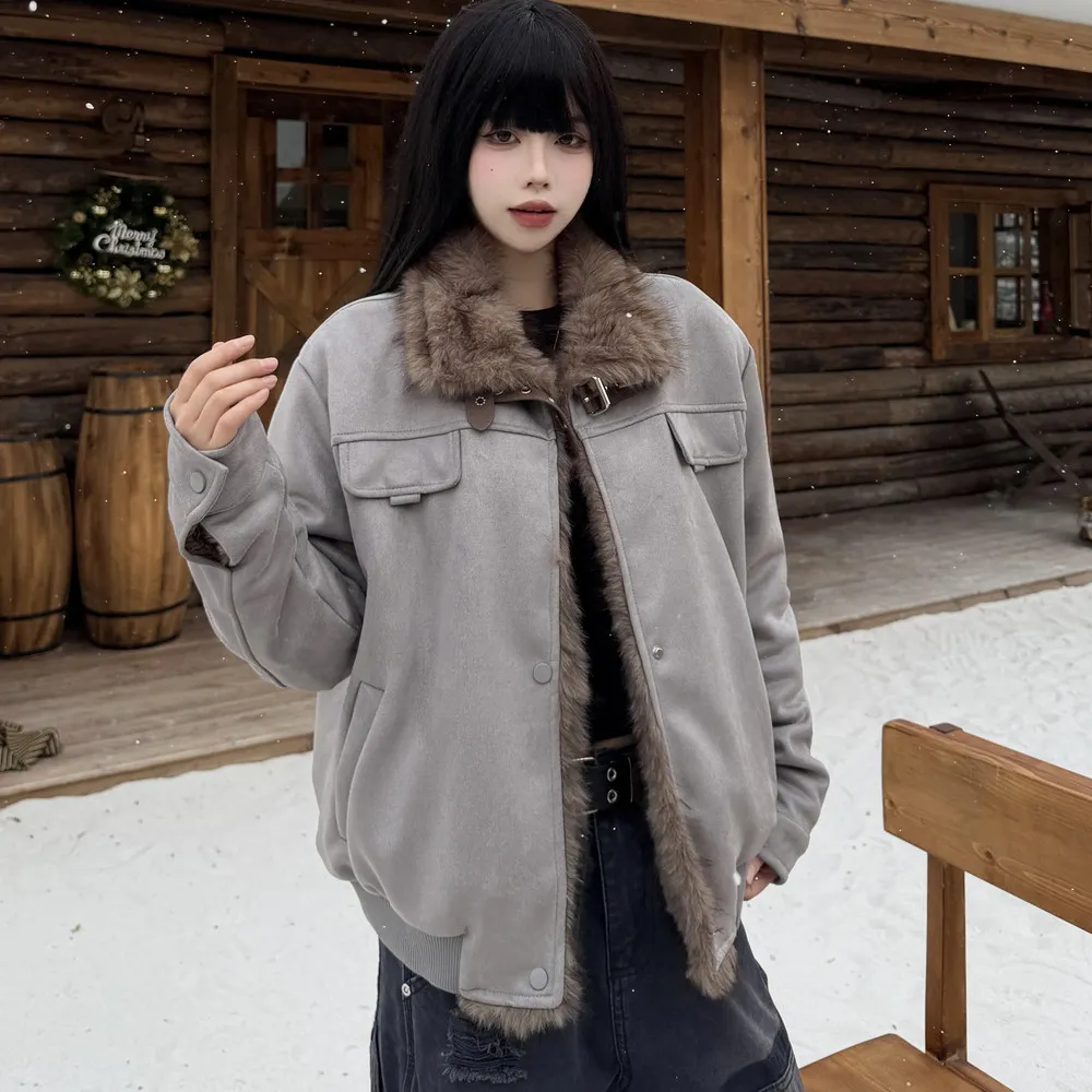 【AS 梨卡】女裝 外套 夾克 立領外套 加絨外套 保暖外套 冬天外套 毛絨外套 情侶外套 VG168