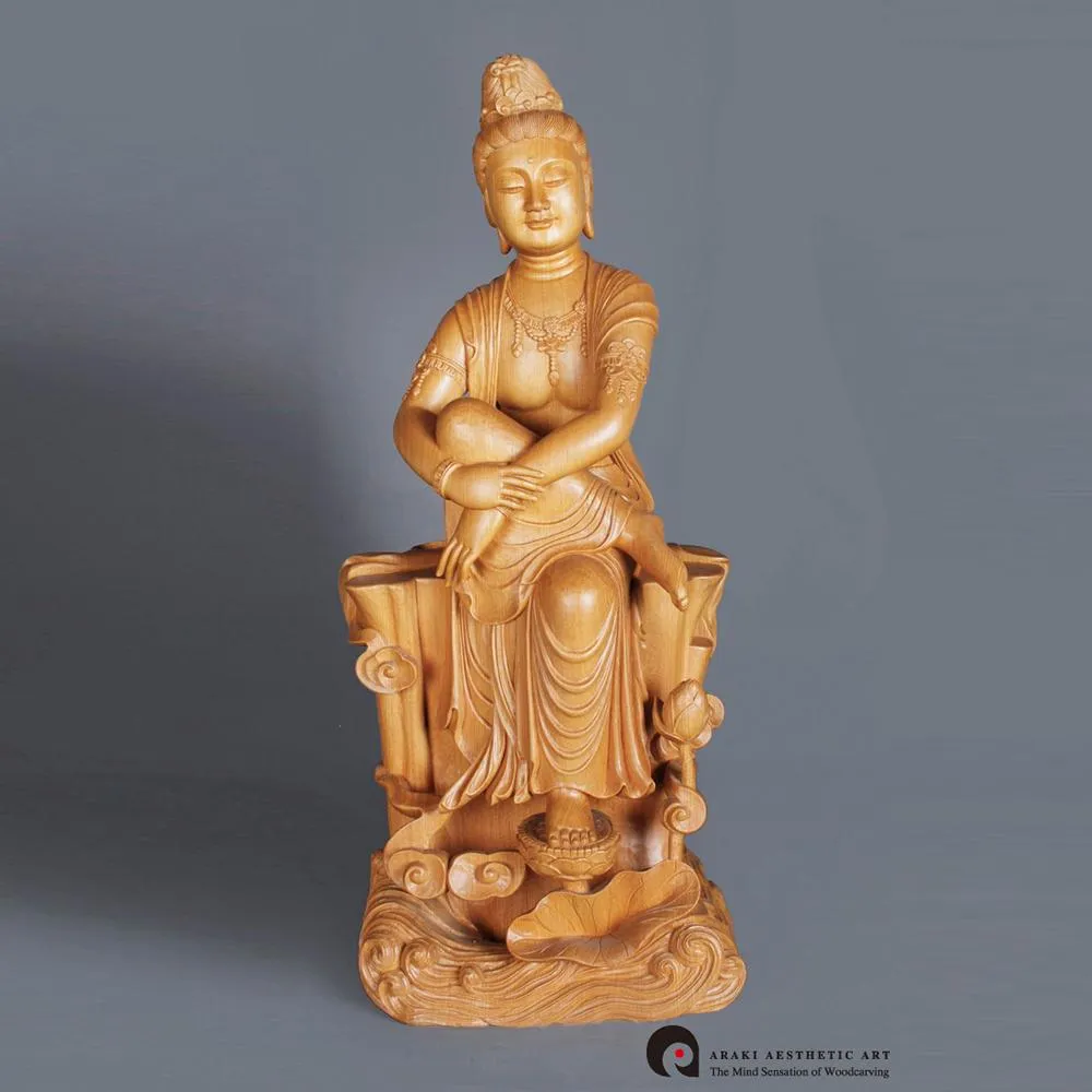 【荒木雕塑藝品】自在觀音(2尺  千年檜木)