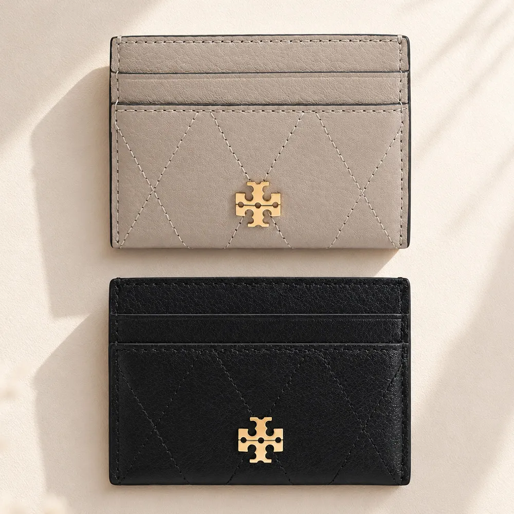 【TORY BURCH】CHARLIE 荔枝紋皮革菱格絎縫卡片夾(多色選)