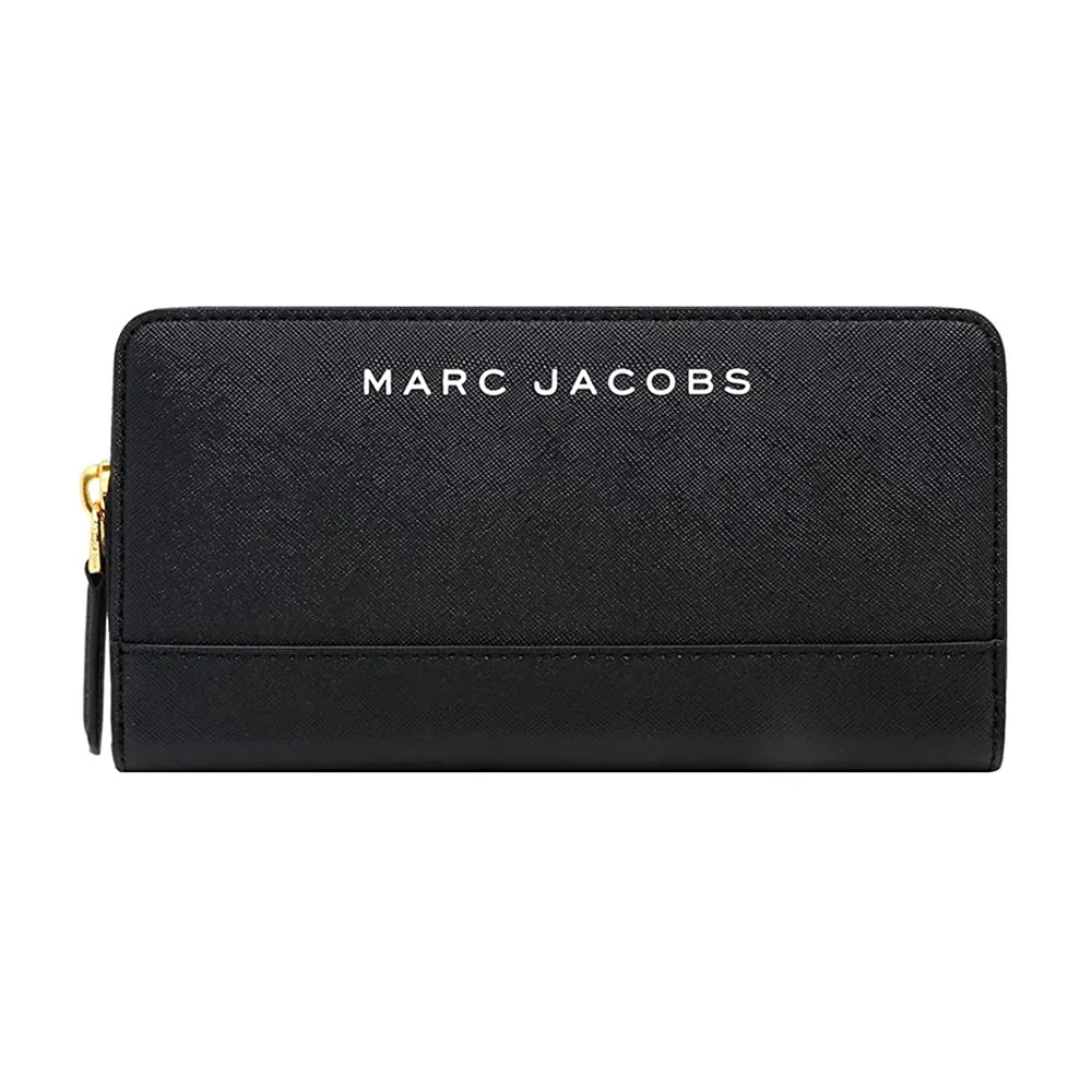 【MARC JACOBS】簡約黑MJ logo防刮皮革拉鍊長夾｜多卡層收納｜拉鍊零錢袋