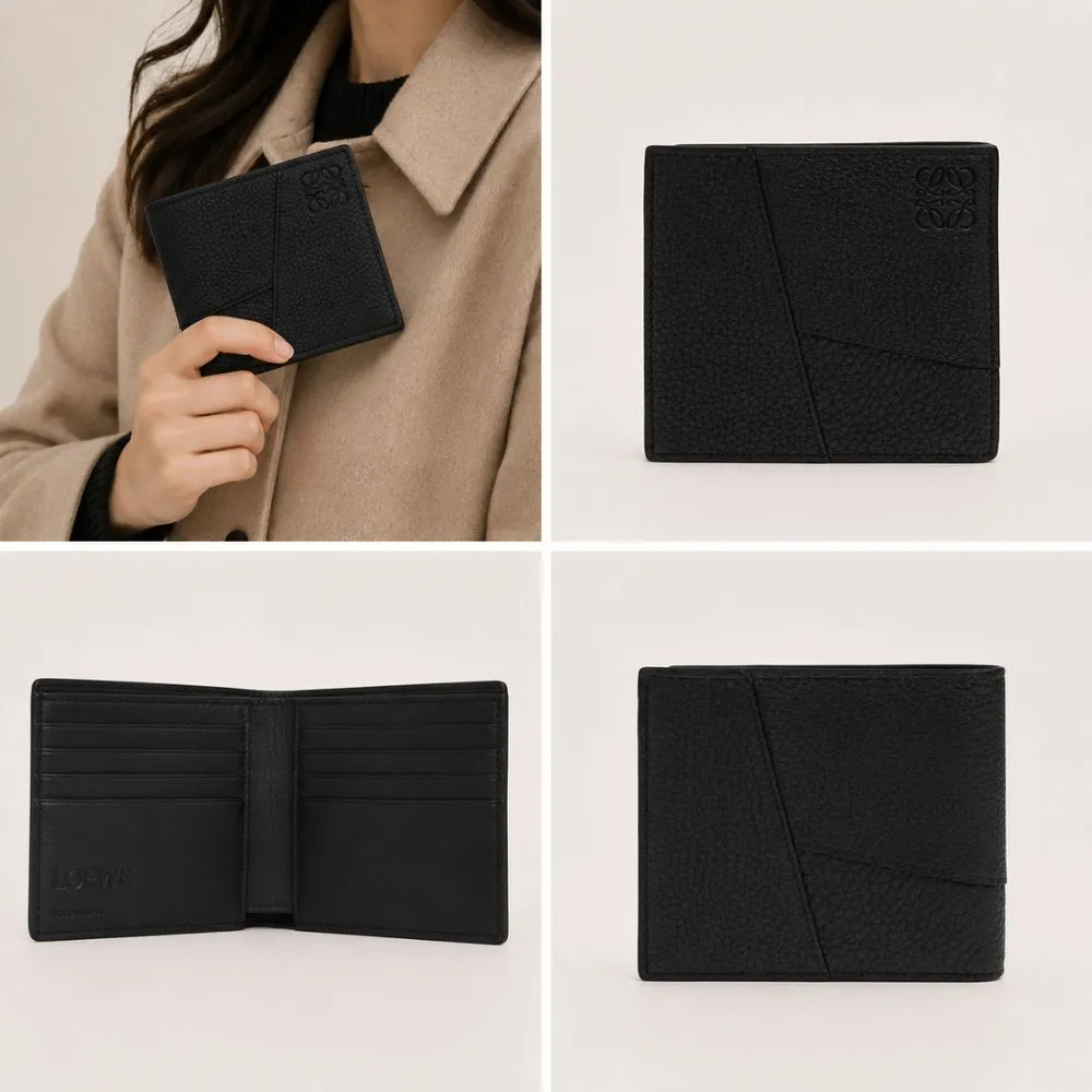 【LOEWE 羅威】Puzzle 黑色 牛皮 雙摺錢包 皮夾