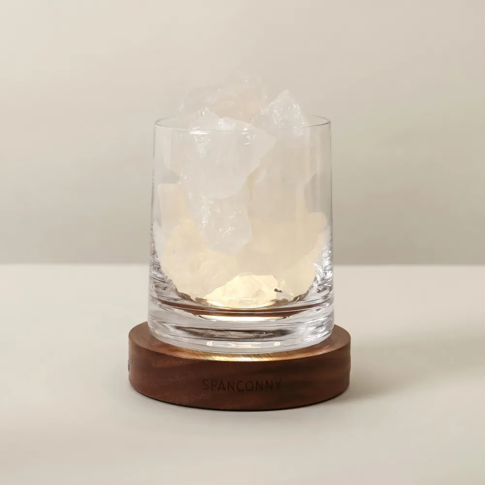 【SPANCONNY 飾品控】聚財自信 l 白水晶 / 黑胡桃木燈座 l 水晶氣氛燈(桌燈/小夜燈/水晶燈)