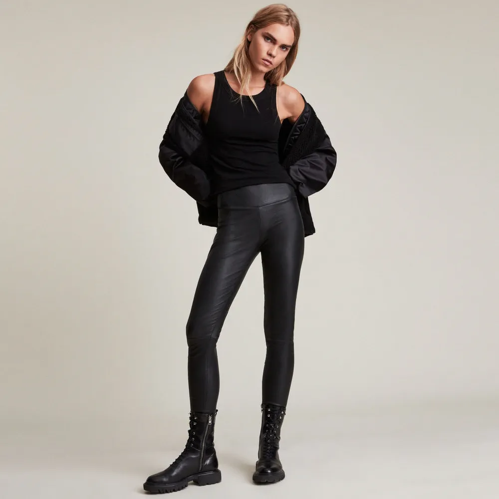 【ALLSAINTS】CORA 高腰純羊皮緊身皮褲-黑 WL098R(緊身版型)
