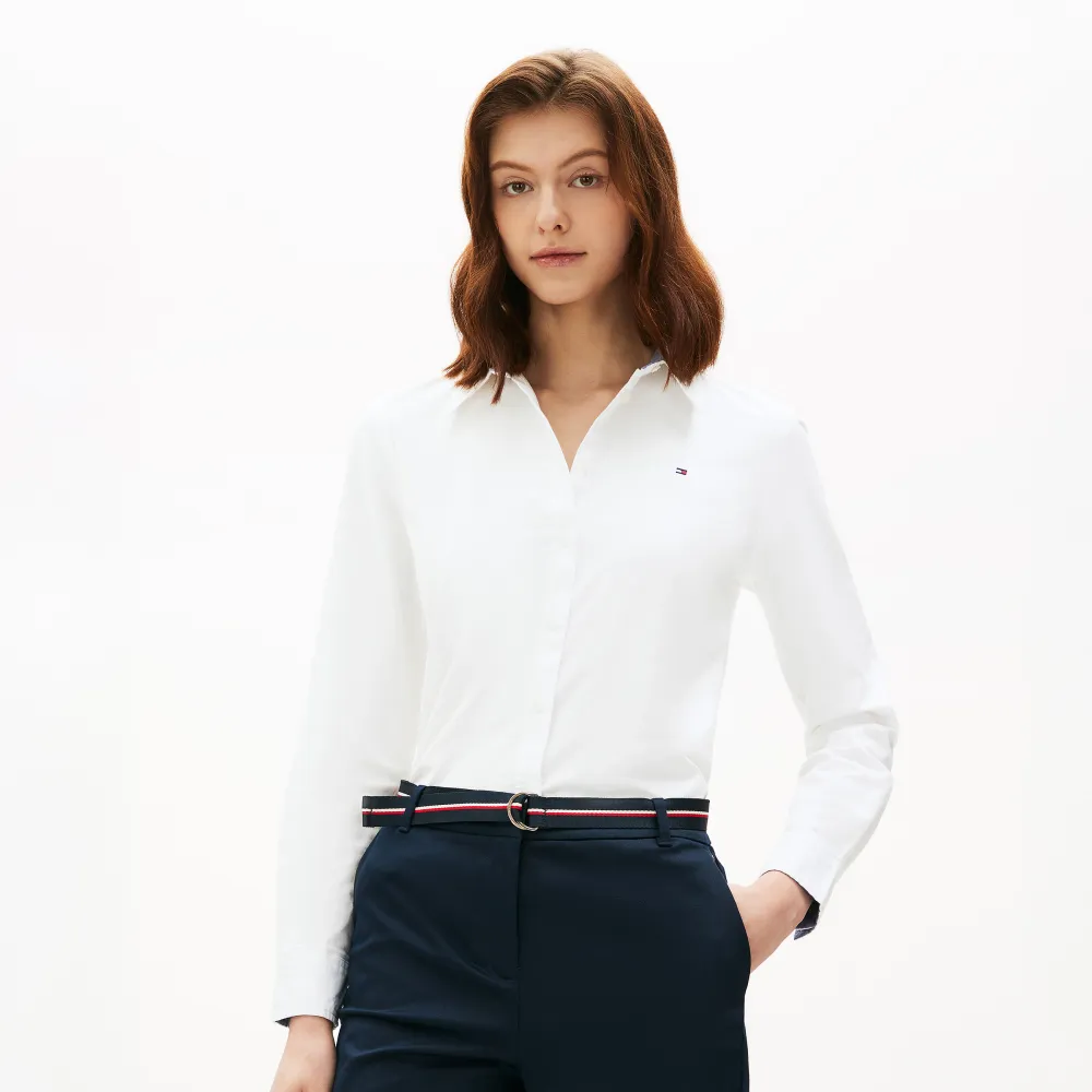 【TOMMY HILFIGER】官方旗艦館標準版型純色彈性牛津襯衫_裸色