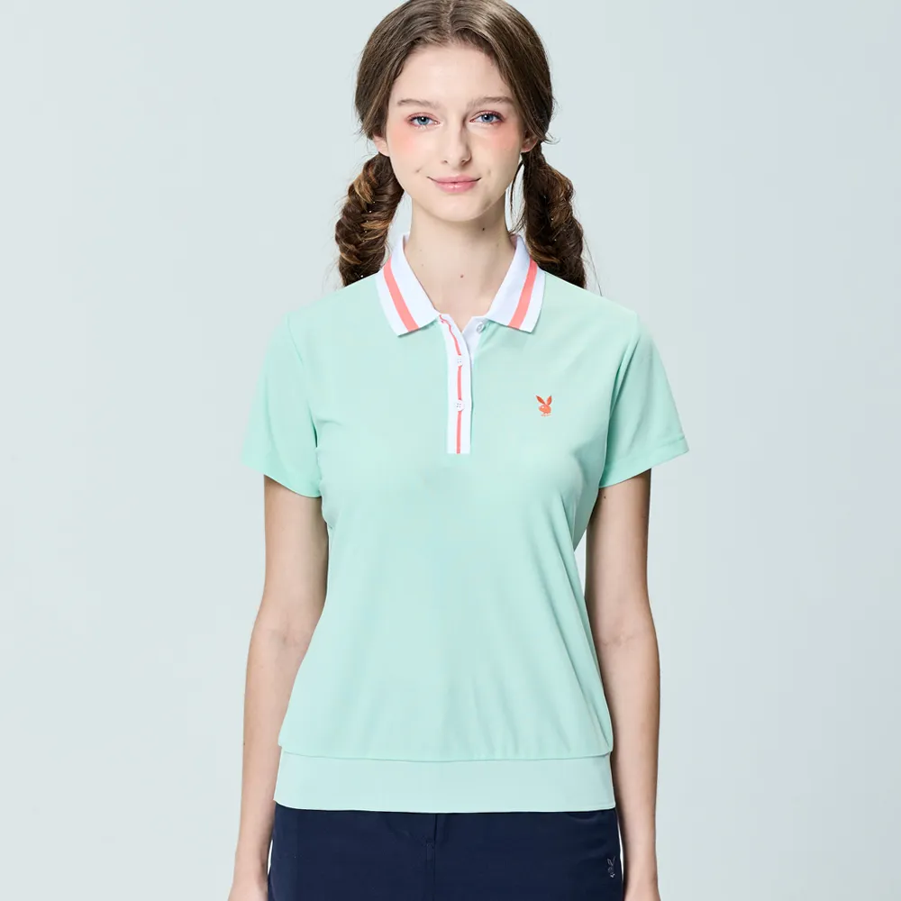 【PLAYBOY GOLF】女款後背櫻桃抗UV短袖POLO衫-綠(吸濕排汗/高爾夫球衫/KA25117-43)