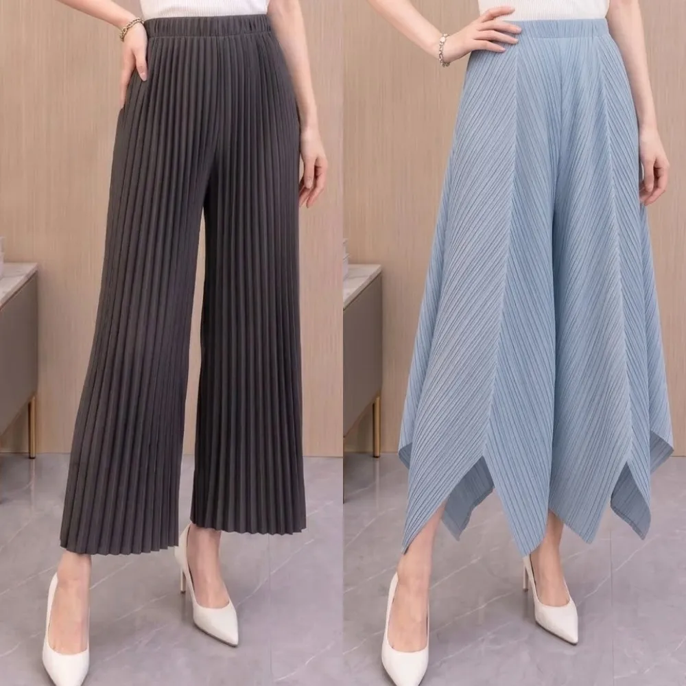【巴黎精品】三宅風皺褶衣服摺褲寬鬆闊腿褲寬褲高級摺衣彈力長褲顯瘦折衣大碼(女褲子3色k1ab40)