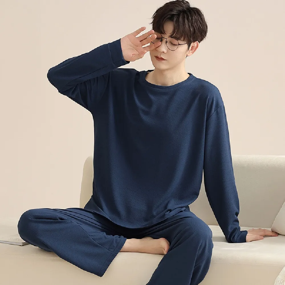 【藍尼居家】★簡約棉質家居男士睡衣(男睡衣/家居服/兩件式)