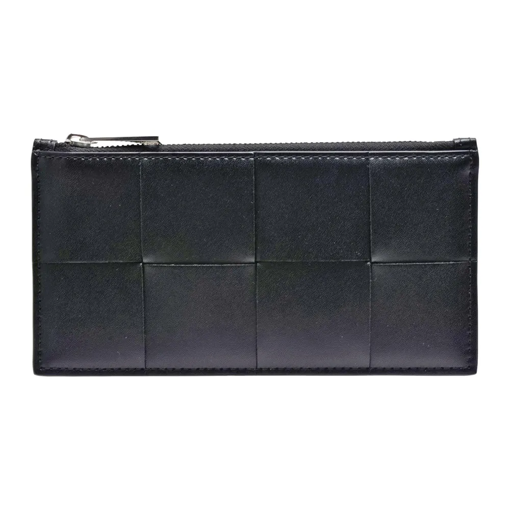 【BOTTEGA VENETA 寶緹嘉】經典小牛皮編織拉鍊多卡夾/零錢包(黑色749460-VBWD3-8803)