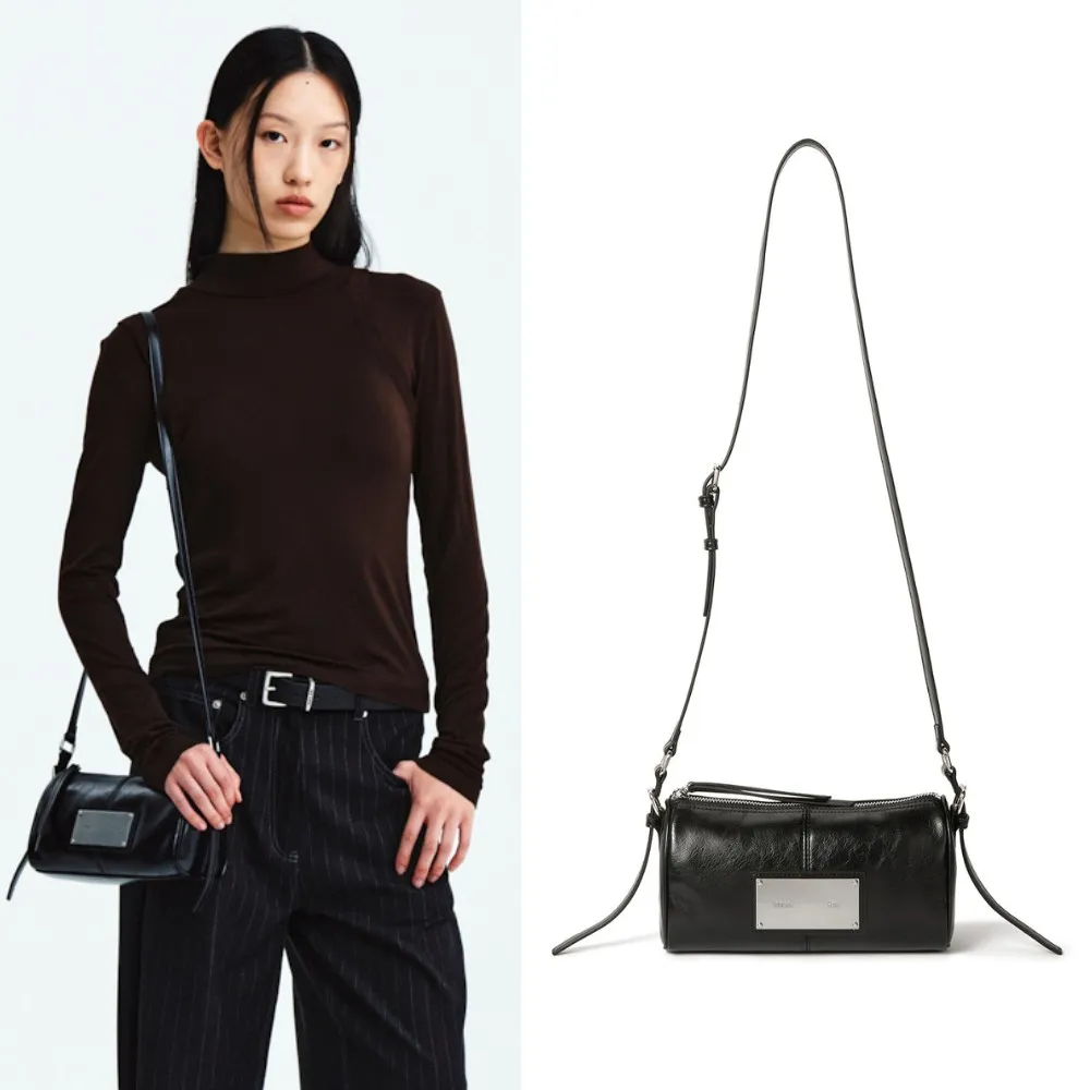 【MATIN KIM】官方旗艦 帶扣皮革兩用迷你肩背包(黑色)